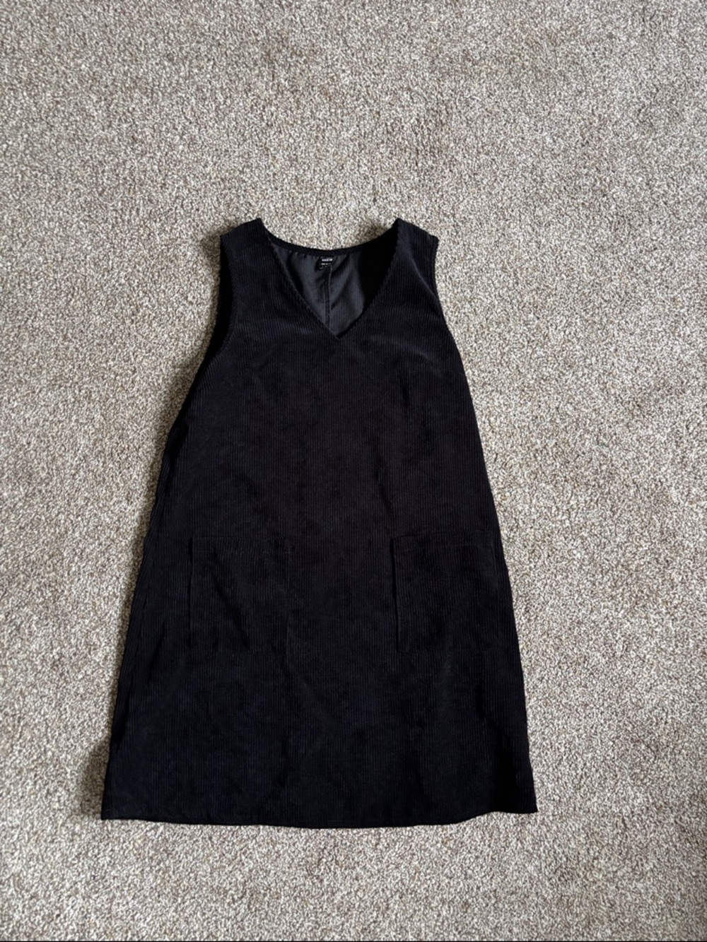 Black V-Neck Sleeveless Corduroy Shift Dress